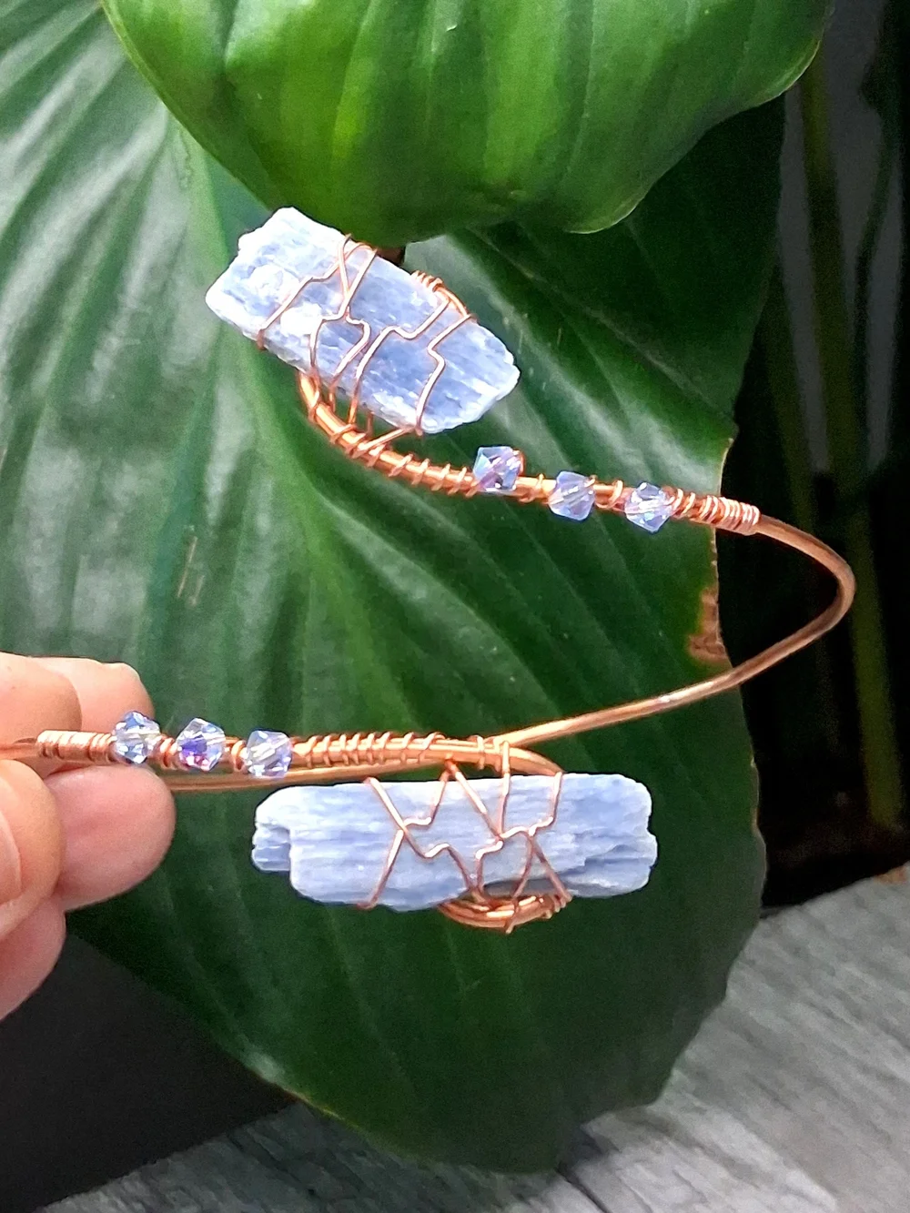 Crystal Copper Arm Cuff with Raw Blue Kyanite, OS